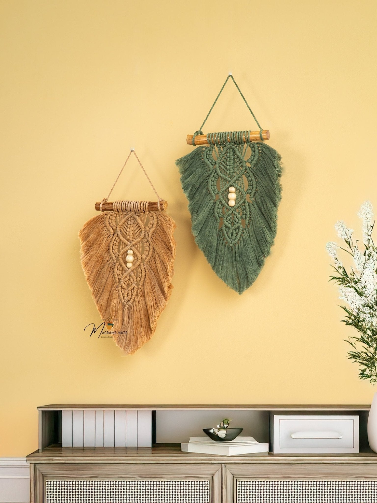 Rustic Latte Olive Macrame Leaves - THE ONLY Mars Emporium