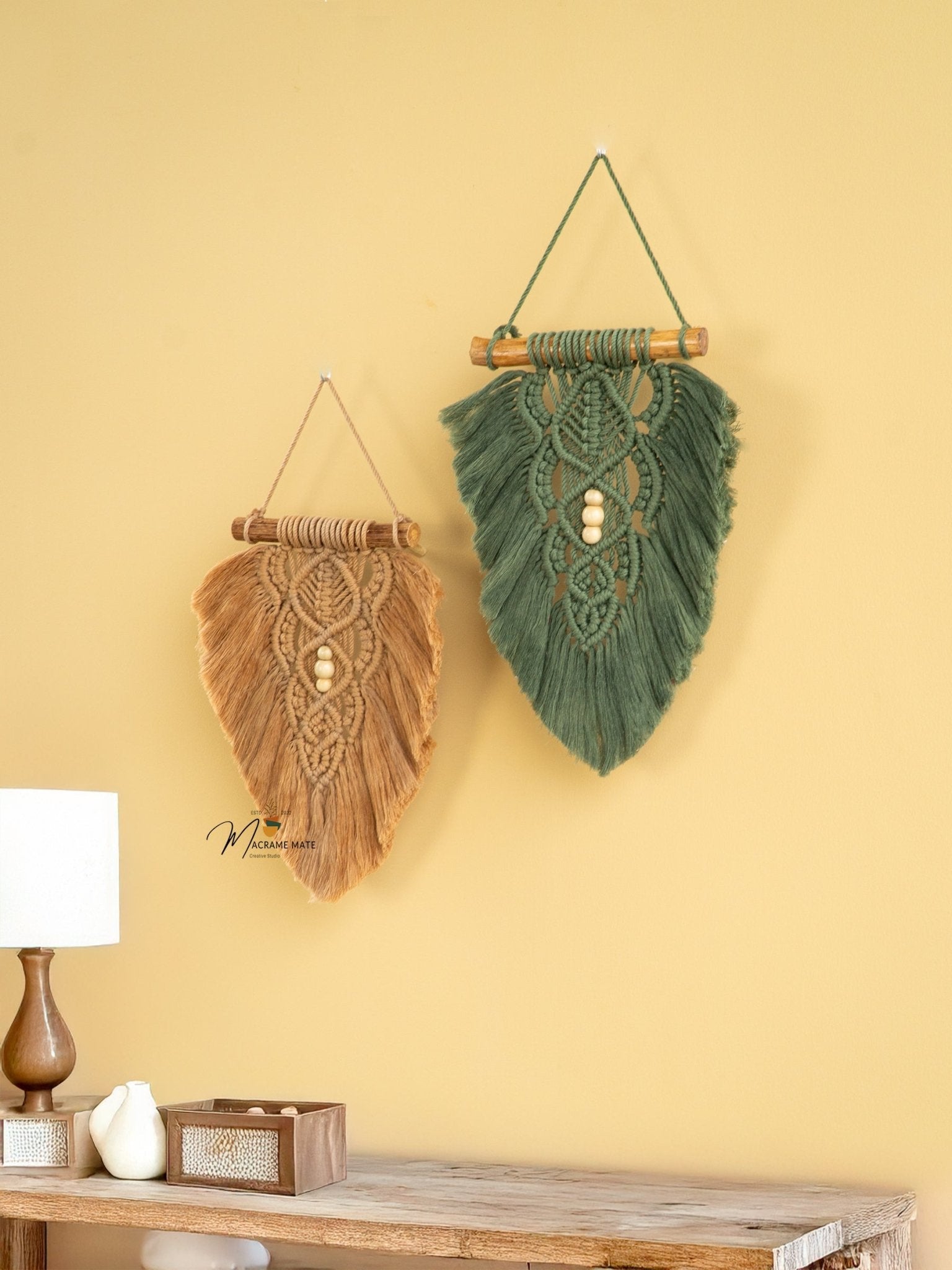 Rustic Latte Olive Macrame Leaves - THE ONLY Mars Emporium