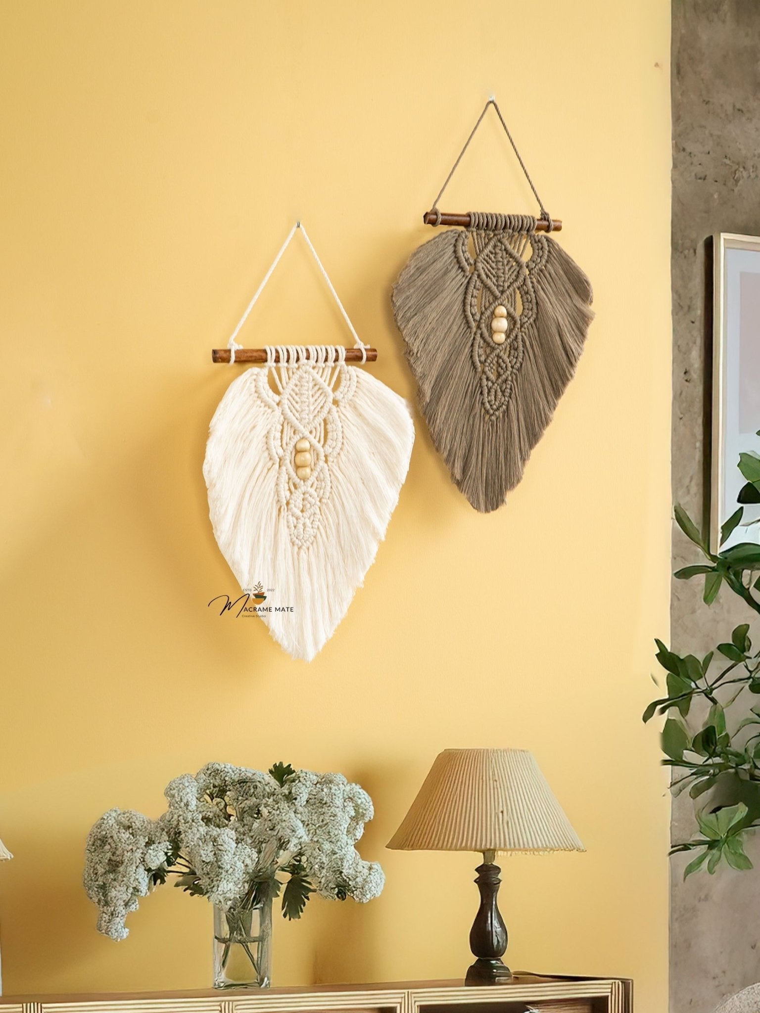 Rustic Natural Taupe Macrame Leaves - THE ONLY Mars Emporium
