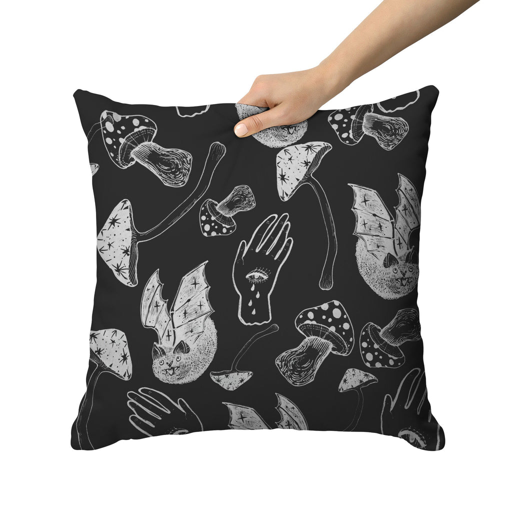 "Spooky Spells, Bats, and Mushrooms" Throw Pillow - THE ONLY Mars Emporium