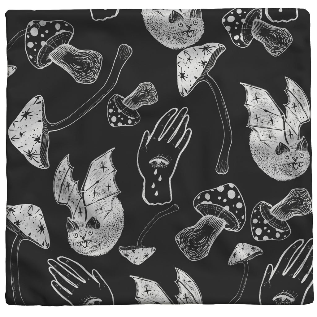 "Spooky Spells, Bats, and Mushrooms" Throw Pillow - THE ONLY Mars Emporium