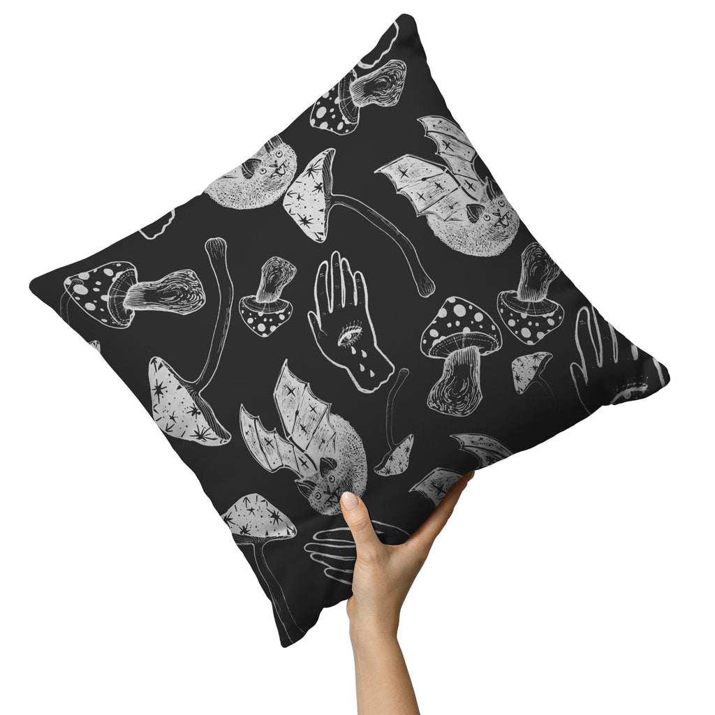 "Spooky Spells, Bats, and Mushrooms" Throw Pillow - THE ONLY Mars Emporium