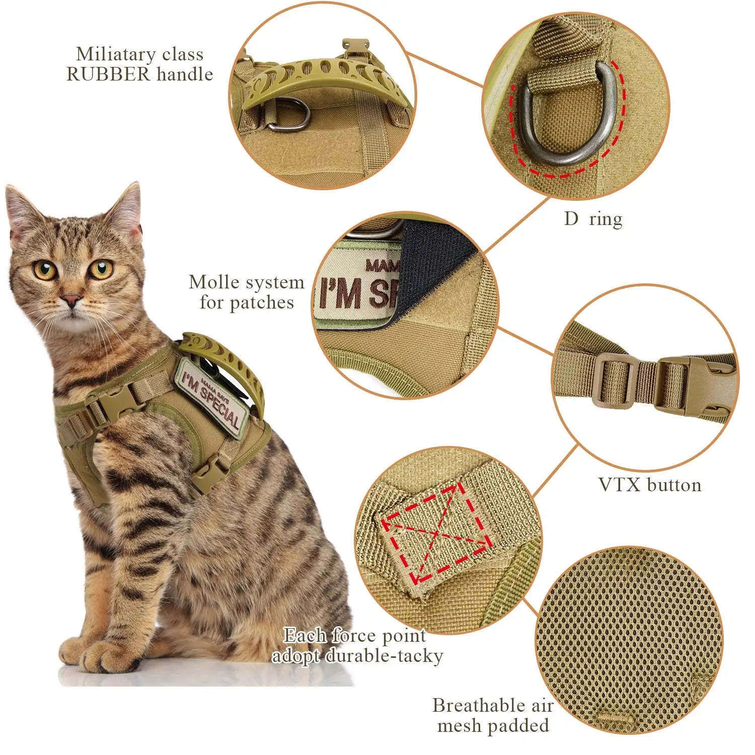Tactical Cat Harness with 2 Patches Stickers Vest Harnesses - THE ONLY Mars Emporium
