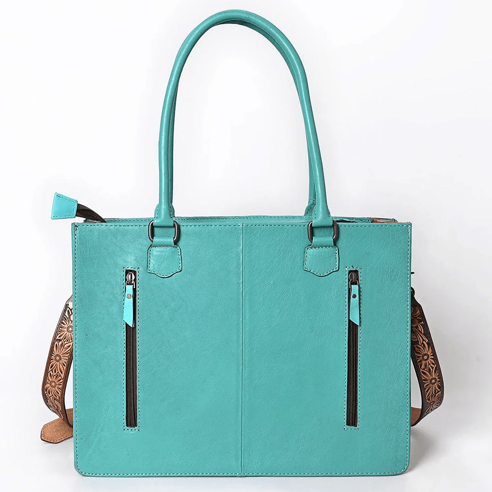 Turquoise Cowhide & Tooled Leather Tote Bag - THE ONLY Mars Emporium