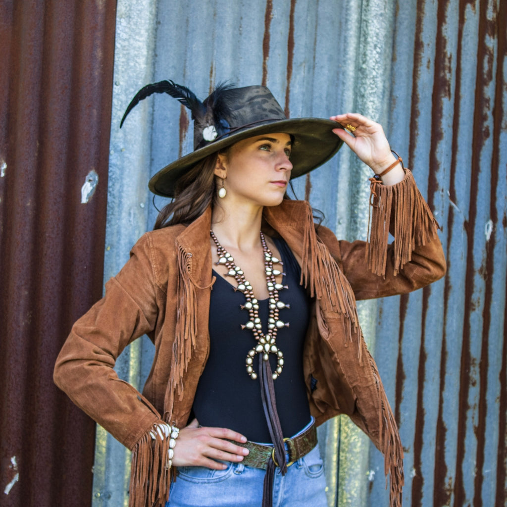**White Turquoise Squash Blossom Necklace w/ Dark Brown Tassel 261z - THE ONLY Mars Emporium