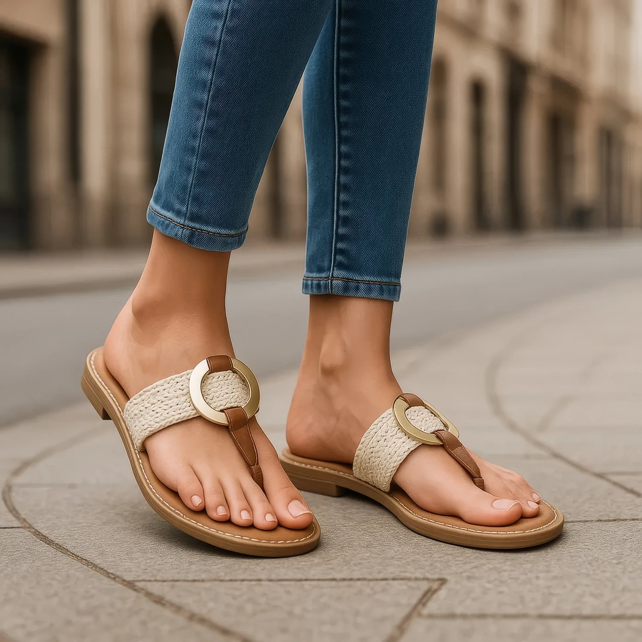 Women's Jovie Natural Thong Flat Sandals - THE ONLY Mars Emporium